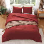 WRENSONGE King Size Comforter Set - 3 Pieces Bright Red Comforter Prewashed Soft Lightweight for All Seasons,Fluffy Down Alternative Comforter King Size with 2 Pillow Shams
