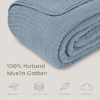 Comfy Cubs Muslin Blanket for Adults Queen 90" x 90" - 6 Layer Soft, Breathable & Lightweight Muslin Adult Blanket - Machine Washable & Designed in The US Bedding for All Seasons - Pacific Blue