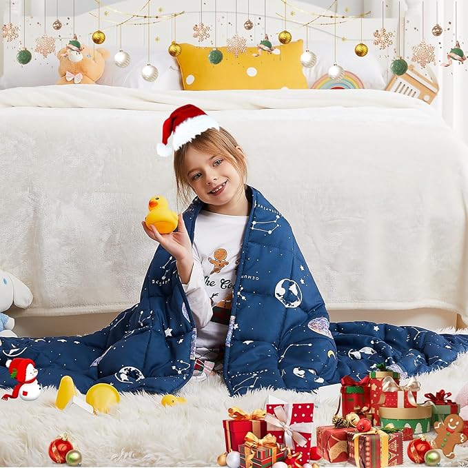 HOSUKKO Weighted Blanket - 5 lbs Cooling Navy Starry Sky Heavy Blanket - Small Size Breathable Blanket for Hot Sleepers(36 * 48 inches, 5 lbs)