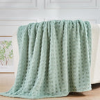 NEWCOSPLAY Super Soft Throw Blanket Green Premium Silky Flannel Fleece 3D Waffle Checkered Lightweight Bed Blanket All Season Use (New Sage Green, Throw(50"x70"))