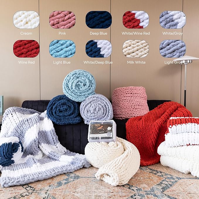 Chunky Knit Blanket - Luxury Soft Cozy 60 * 80 Throw Blanket,100% Woven Blanket Rope Knot Throw Blanket for Couch, Sofa, Home Decor, Gift - Machine Washable (Cream, 60 * 80)