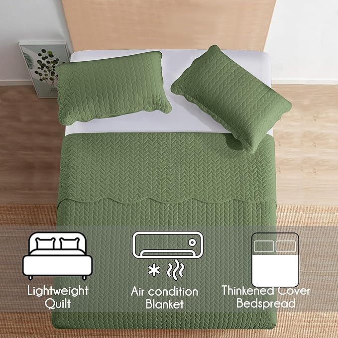 IR Imperial Rooms Queen Quilt Bedding Set (90" x 96") - Bulk Pack of 10 Wholesale for Hotels, Guest Bedroom & Airbnbs - Lightweight Microfiber Reversible Embossed Quilts Bedspreads (Olive Green)