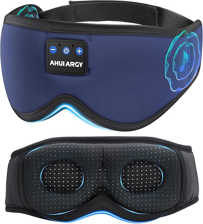 Ice Silk Sleep Mask with Headphones, Sleep Headphones for Side Sleeper with 3D Cups, Bluetooth 5.4 Sleeping Eye Mask, Total Blackout Sleeping Headphones for Women Men(Navy)
