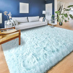 YJ.GWL Area Rugs for Living Room Bedroom, 4x6 Machine Washable Large Light Blue Carpet, Soft Fluffy Shaggy Thick Big Shag Indoor Floor Rug for Kids Boy and Girls Room Dorm Home Decor Aesthetic