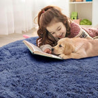 OLANLY Denim Blue Round Rugs for Bedroom - Machine Washable, 4 ft Circle Area Rugs for Living Room, Soft and Fluffy Shaggy Carpet for Teen Girl and Boys, Nursery Rooms, Dorms, Home Decor Aesthetic
