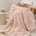 bearberry Chunky Knit Throw Blanket 60x80 Inches Handmade, Soft Jumbo Chenille Yarn with Cable Rope Knot Design | Thick Cozy Large Blanket for Couch, Sofa, Bed & Living Room Home Decor | Pink