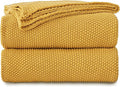 Longhui bedding Mustard Yellow Cotton Cable Knit Throw Blanket for Couch Sofa Bed, Home Decorative Lightweight Knitted Blankets with Bonus Laundering Bag, 50“ x 60”, Machine Washable