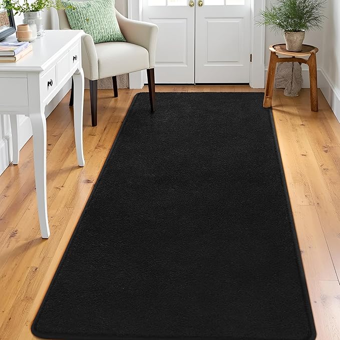 Keeko 2x6 Runner Rug, Black Bedroom Bedside Runner Rug Small Carpet Living Room Area Throw Rugs for Hallway Soft Indoor Memory Foam Rugs for Teen Kids Classroom Nursery Dorm Laundry Room Decor
