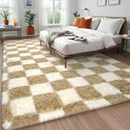 Beige and White Area Rugs, 5x7 Large Fluffy Rugs for Bedroom Living Room, Soft Shaggy Modern Indoor Carpets, Cute Plush Rugs for Kids Girls Room Nursery, High Pile Throw Rug for Home Decor