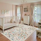 Lahome Claude Floral 8x10 Rugs for Bedroom, Washable Beige Area Rug for Nursery Playroom, Botanical Soft Boho Carpet for Kids Room, Living Room Indoor