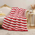 Amélie Home Chunky Knit Throw Blanket for Couch, Soft Chenille Handmade Crochet Throw Rope Knot Blanket for Couch, 50"x60",Red White Stripe