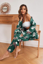 Ekouaer Women Satin Silk Pajamas Classic Long Sleeve Button Down Pjs Set Soft Loungewear