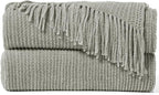 inhand Throw Blanket for Couch Bed,Chunky Chenille Woven Soft Blankets with Tassels, Cozy Boho Farmhouse Fall Winter Decor,Warm for Women,60"x80",Extra Thick-Light Grey