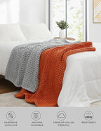 YnM Chunky Throw Blanket, Medium-Weight, Hand Knitted, Skin Friendly, Ventilated and Breathable, Machine Washable, Home Décor Piece for Couch, Sofa and Bed (Atlantis Blue, 60x80 Inch)