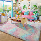 Amdrebio Rainbow Fluffy Kids Rugs for Girls Bedroom, Unicorn Room Decor, 5x7 Colorful Pastel Shag Area Rugs for Playroom Nursery Classroom, Cute Fuzzy Kawaii Princess Carpet for Baby Toddler Teen