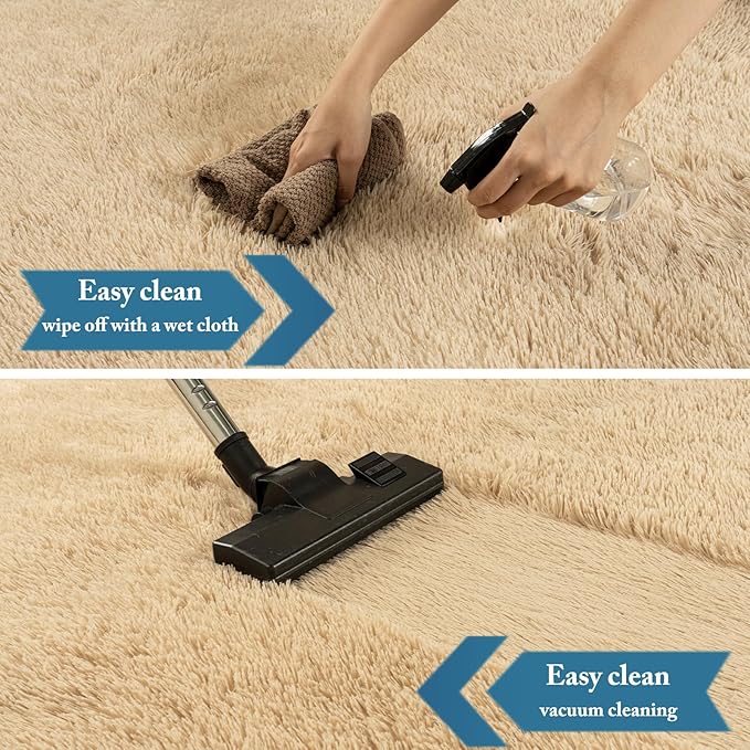KING DARE 2x6 Runner Rug for Bedroom, Fluffy Shaggy Beige Rugs for Dorm, Fuzzy Shag Non-Slip Washable Soft Plush Carpet for Bedside Girls Boys Kids Room Decor