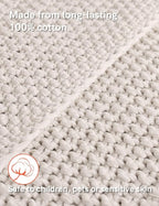 YnM Chunky Cotton Knit Throw Blanket, Cable Knit Throws for Bed Couch Sofa, Comfy & Relaxing, Decorative Piece for Farmhouse Modern Boho Rustic Scandinavian Chic Vibe, Cream White 60x80 Inches