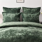 Fredsure Distressed Velvet Comforter Set, 5 Pieces Blackish Green Queen, Distressed Velvet Face and Brushed Microfiber Reverse
