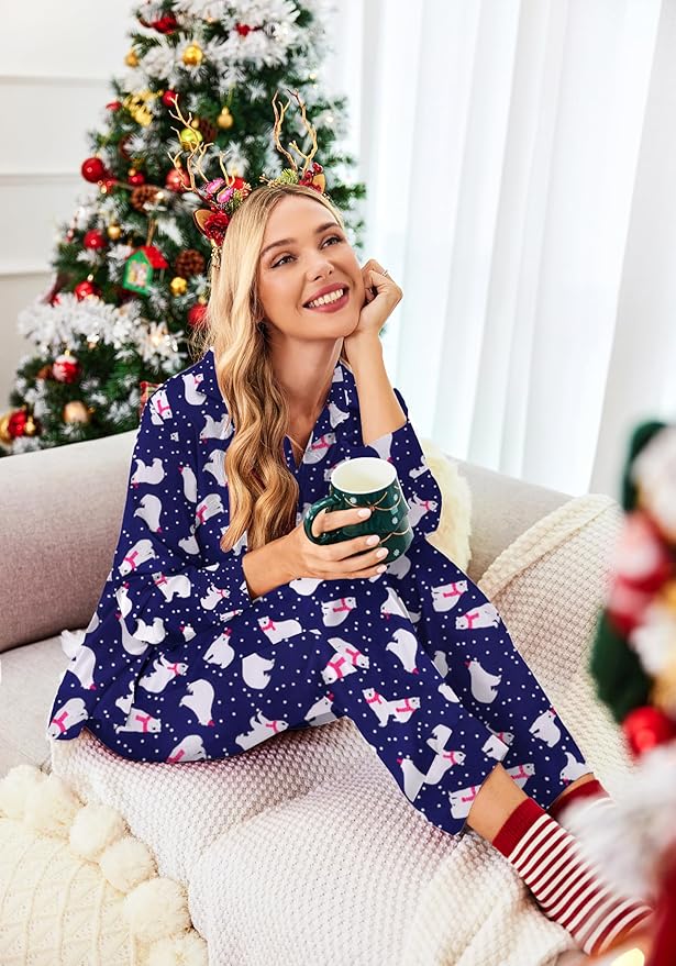 Ekouaer Women Satin Silk Pajamas Classic Long Sleeve Button Down Pjs Set Soft Loungewear