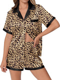 Ekouaer Womens Silk Satin Pajamas Set Animals Print Pjs Button Down Short Sleeve Lounge Set 2 Piece Sleepwear