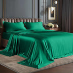 BEDELITE Satin Sheets Twin XL Size Bed Set, Luxury Soft Dark Green Sheets for Hair and Skin, Similar to Silk Bed Sheets Set 3 Pieces with 1 Deep Pocket Fitted Sheet, 1 Flat Sheet, and 1 Pillowcase