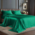 BEDELITE King Size Sheets Set, Luxury Soft Dark Green Satin Sheets for Hair and Skin, Similar to Silk Bed Sheets Set 4 Pieces with 1 Deep Pocket Fitted Sheet, 1 Flat Sheet, and 2 Pillowcases