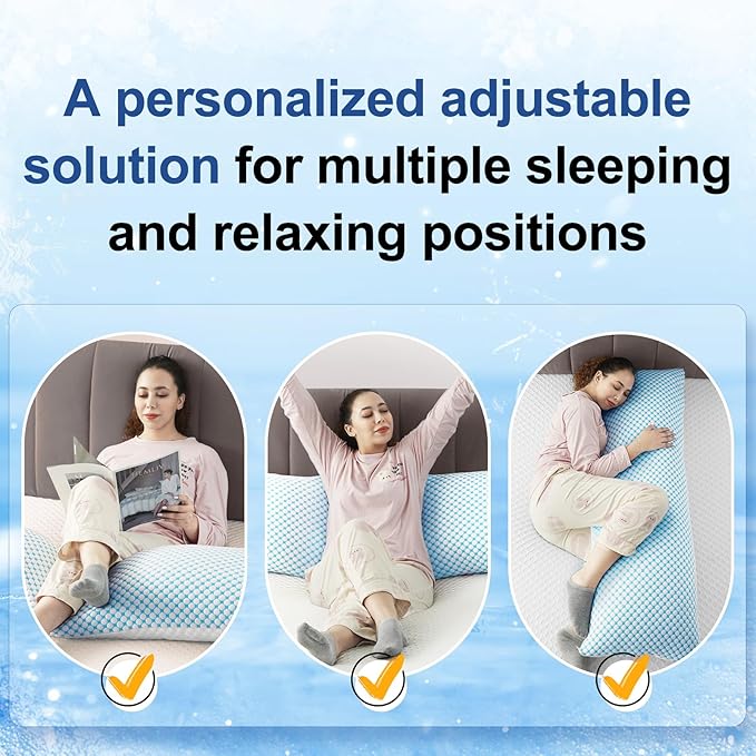 EASELAND Firm Pillows Shredded Memory Foam with Adjustable Fill - Body Size Set of 1, Removable Cooling Cover for Hot Sleepers, Cool Bed Pillow for Side Back Stomach Sleepers