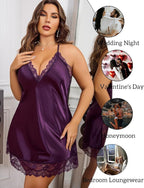Avidlove Women Lingerie Plus Size Satin Lace Chemise Nightgown Sexy Full Slips Sleepwear L-4XL