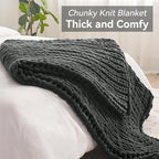 Negwoo Chunky Knit Throw Blanket, 60''*80'' Knitted Throw Chenille Yarn for Bed Couch, Handmade Dark Grey Crochet Big Thick Blanket, Machine Washable Cute Comfy Blanket for Home Decor