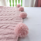 Chenille Chunky Knitted Throw Blanket with 14 pcs Pom Poms Tassel Super Soft Cozy Warm Blanket for Sofa Bed Soft Couch 50 x60 inches (Pink)?-¡­