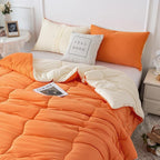 COTTEBED Reversible Softness Bright Orange and Beige King Size Comforter Set Clearance, Jersey Knit T-Shirt Feel California King Cozy Bedding Down Blanket Quilt & Pillowsham for Women Men All Season