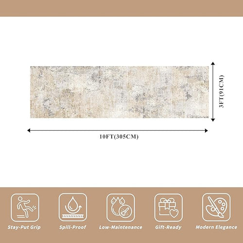 3x10 ft Long Hallway Runner Rug – Non-Slip Washable Kitchen Floor Rug with Rubber Backing, Modern Low Pile Thin Wide Carpet Runners for Bedroom, Entryway Indoor (Gold Grey,3x10)