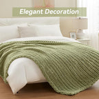 Negwoo Chunky Knit Throw Blanket, 80''*90'' Knitted Throw Chenille Yarn for Bed Couch, Handmade Light Green Crochet Big Thick Blanket, Machine Washable Cute Comfy Blanket for Home Decor