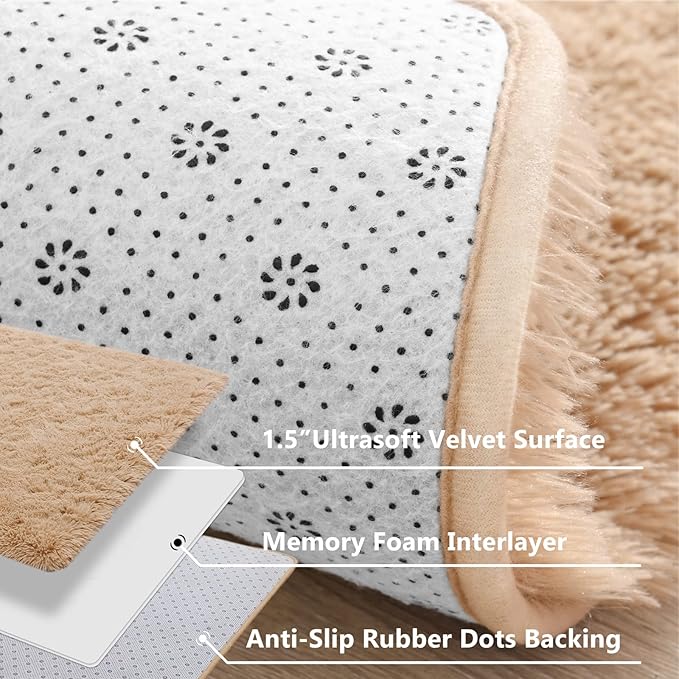 Jelymark Super Soft Shaggy Rug for Bedroom, 4x5.9 Fluffy Carpet for Living Room, Fuzzy Indoor Plush Area Rug for Home Decor, Furry Floor Rugs for Dorm, Cute Kids Nursery Rug for Girls, Beige