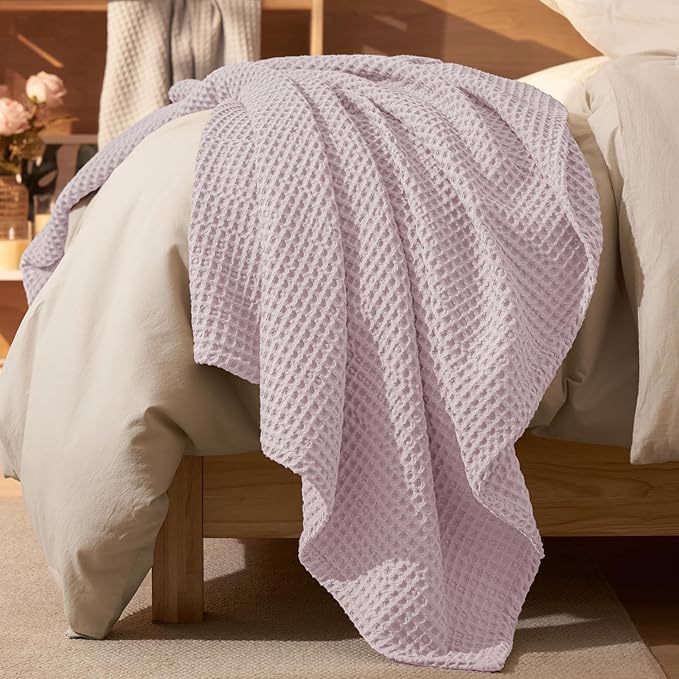 PHF Ultra Soft Waffle Weave Blanket Twin Size 66"x 90"- Washed Lightweight Breathable Cozy Woven Blanket for Bed - Aesthetic Decor for Couch Bedding Sofa Home Car - Lavender