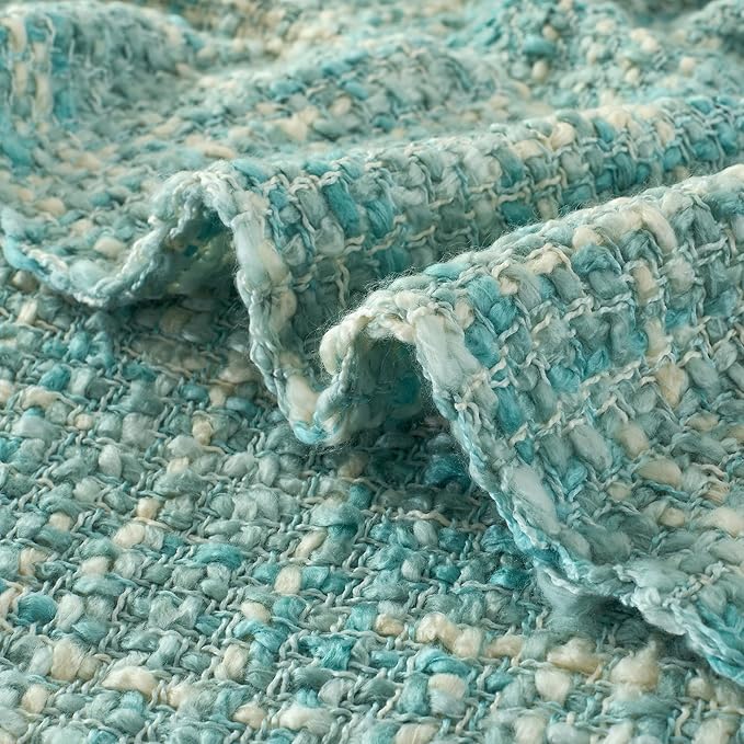 Multi-Color Turquoise Cable Woven Throw Blanket for Couch,50"X60" Boho Style Textured Blankets for Home Decor,Super Soft Warm Cozy Chunky Blanket with Decorative Tassels for Bed