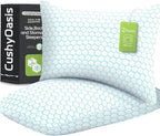 CushyOasis Shredded Memory Foam Pillow for Sleeping, Cooling Bed Pillows Set of 2, Adjustable Pillows for Side, Back, Stomach Sleepers with Washable Pillowcase (Queen Size, Blue)