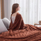 NEWCOSPLAY Super Soft Queen Blanket Coffee Premium Silky Flannel Fleece 3D Checkered Lightweight Bed Blanket All Season Use (Coffee Checkered, Queen(90"x90"))