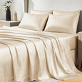 CozyLux Satin Sheets Queen Size Bed Set - 6 Piece Silky Queen Sheet Set, Luxury Champagne Queen Sheets with Smooth and Soft Microfiber, Includes 1 Fitted Sheet, 1 Flat Sheet and 4 Pillowcases