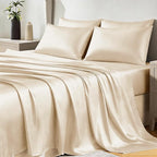 CozyLux Satin Sheets King Size Sheet Set - 6 Piece Silky King Sheets, Luxury Champagne King Bed Set with Smooth and Soft Microfiber, Includes 1 Fitted Sheet, 1 Flat Sheet and 4 Pillowcases