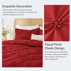 BEDELITE Red King Size Comforter Set - 3 Pieces Boho Pintuck Bedding Comforter Sets, Lightweight Soft & Warm King Bedding Set with 2 Pillowcases for All Season