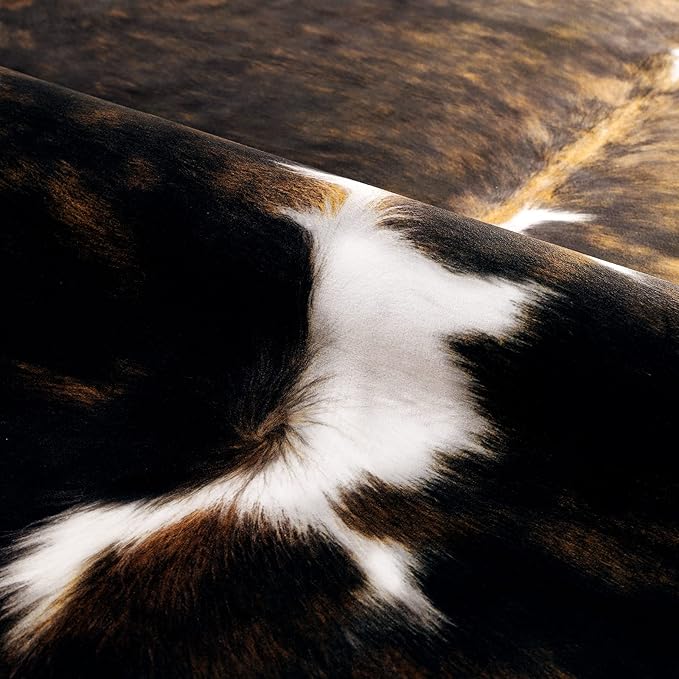 HOMORE Cowhide Rug, 3.6 x2.3ft Area Rugs Small Cow Print Rugs for Bedroom Faux Cow Hide Animal Print Rug for Living Room Office Table Western Decor, Dark Brown