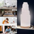 WBM Selenite Crystal Lamp 25cm, Charging Station, Crystals and Healing Stones, Hand Curved Moroccan |Witchcraft| Selenite Lamp for Smudging, Healing & Meditation