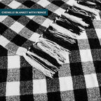 PAVILIA Plaid Chenille Blanket for Twin Size Bed, Soft Black and White Buffalo Plaid Checkered with Tassel Fringe, Woven Knitted Decorative Blanket for Sofa Couch Living Room Decor, Twin 60x80