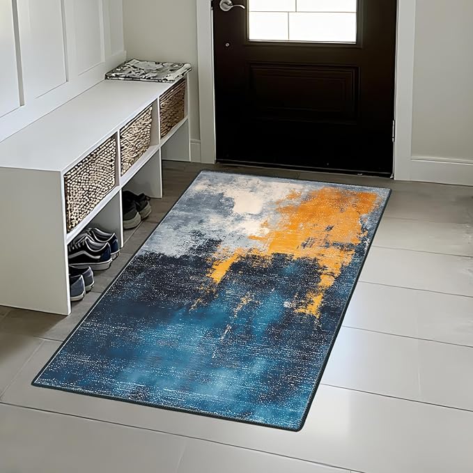 Area Rug 2x3 ft Rug Washable Boho Rugs Non Slip Low Pile Floral Small Carpet for Bedroom, Bedside, Kids Room, Office, Dining Room