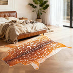 Deer Rug Faux Fur Deer Print Rug, 5.2x6.5 Feet Irregular Shaped Animal Hide Rugs, Soft Faux Cashmere Antelope Fawn Carpet for Living Room, Bedroom, Cabin, Lodge Western Home Decor