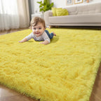 Amdrebio Yellow Area Rug for Bedroom Living Room, 5x7 Fluffy Fuzzy Plush Rugs for Kids Room Decor Aesthetic, Cute Furry Shag Kawaii Carpet for Playroom Classroom Nursery Teen Girls Boys Baby Toddler