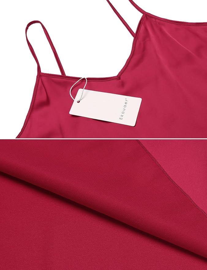 Ekouaer Silk Pajamas for Women Satin Cami Pjs Set V Neck Camisole Shorts Set Adjustable Strap Sleepwear