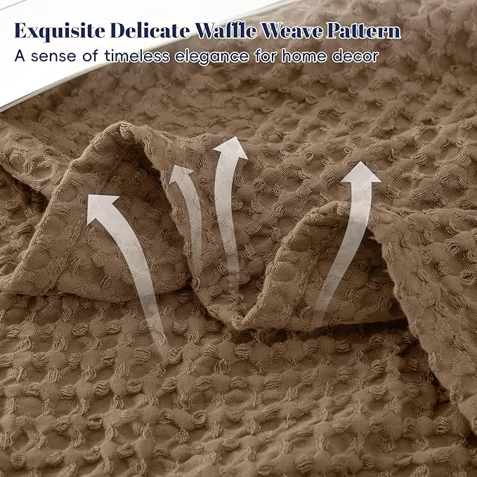 PHF Ultra Soft Waffle Weave Blanket Twin Size 66"x 90"- Washed Lightweight Breathable Cozy Woven Blanket for Bed - Aesthetic Decor for Couch Bedding Sofa Home Car - Mocha