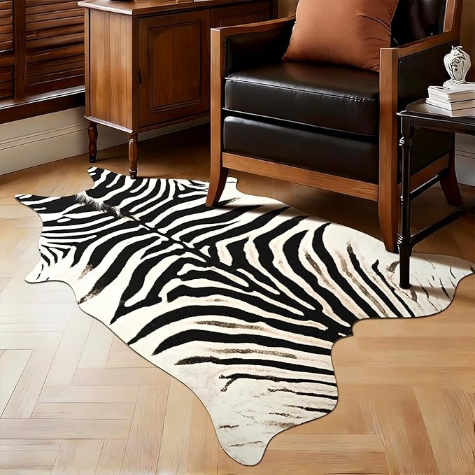 HOMORE Zebra Rug, 3x4 Feet Faux Animal Skin Print Rug,Small Zebra Hide Rugs for Wall Art Decor,Western Floor Carpet for Bedroom Bedside Living Room Desk, Black and White